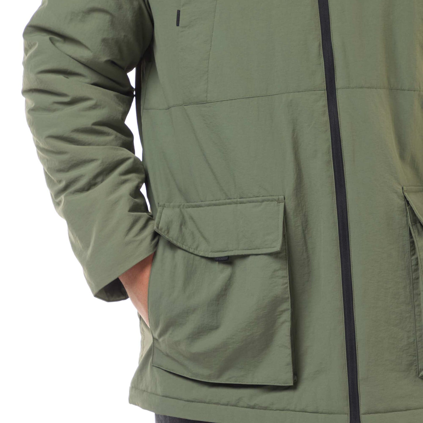 Parka con capucha y bolsillos de parche con doble entrada y forro polar VERDE