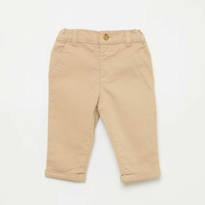 Pantalón chino recto de algodón elástico BEIGE