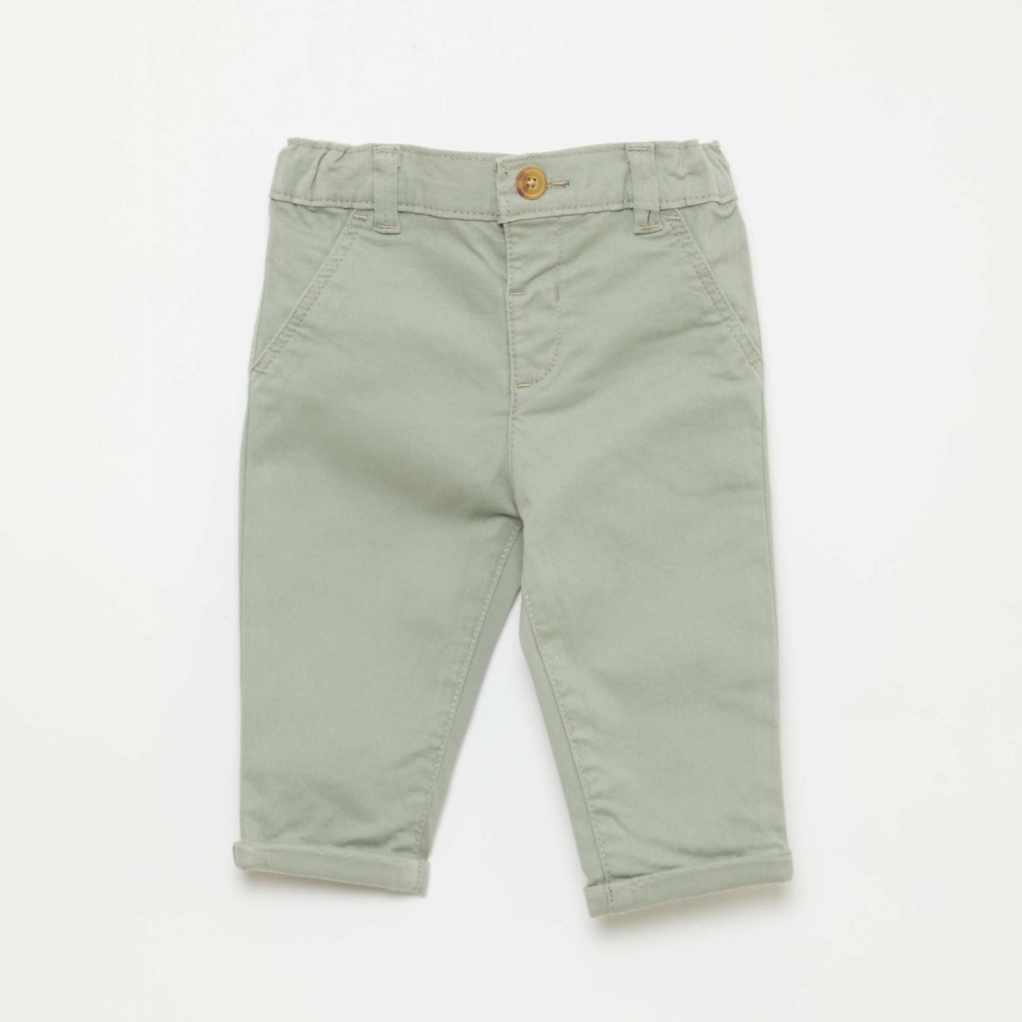 Pantalón chino recto de algodón elástico VERDE