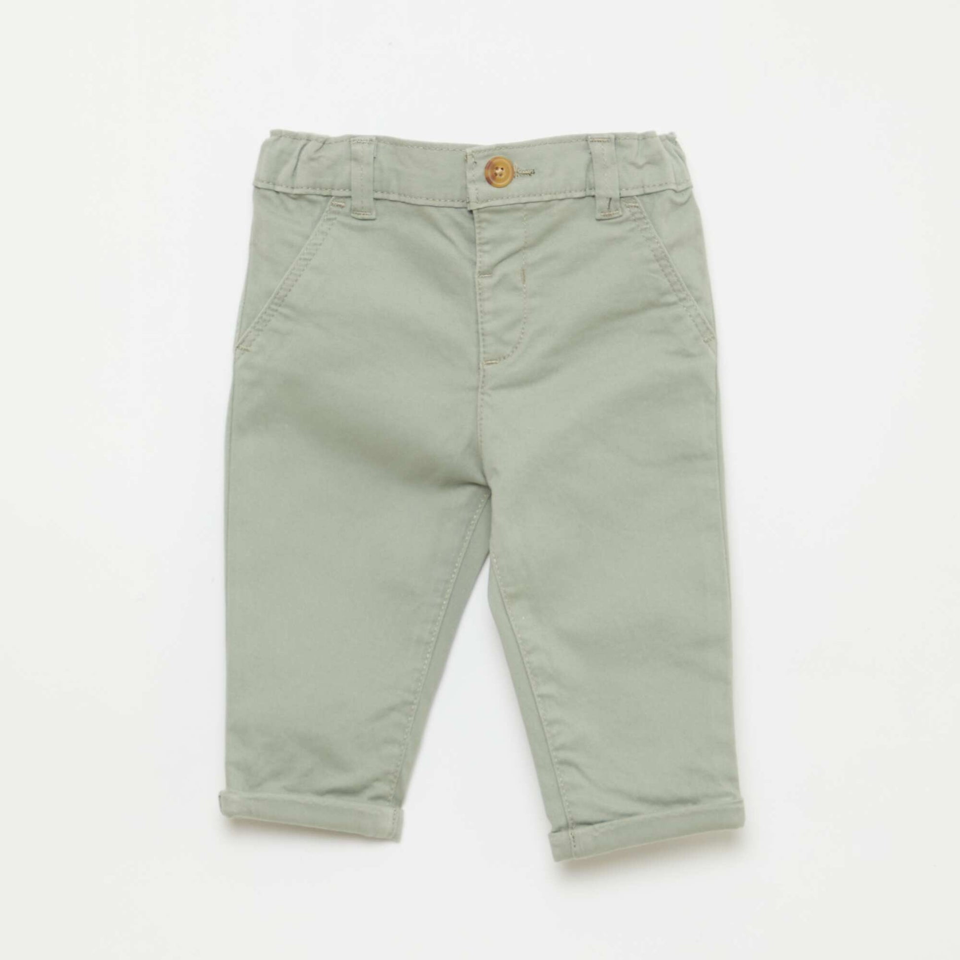 Pantalón chino recto de algodón elástico VERDE