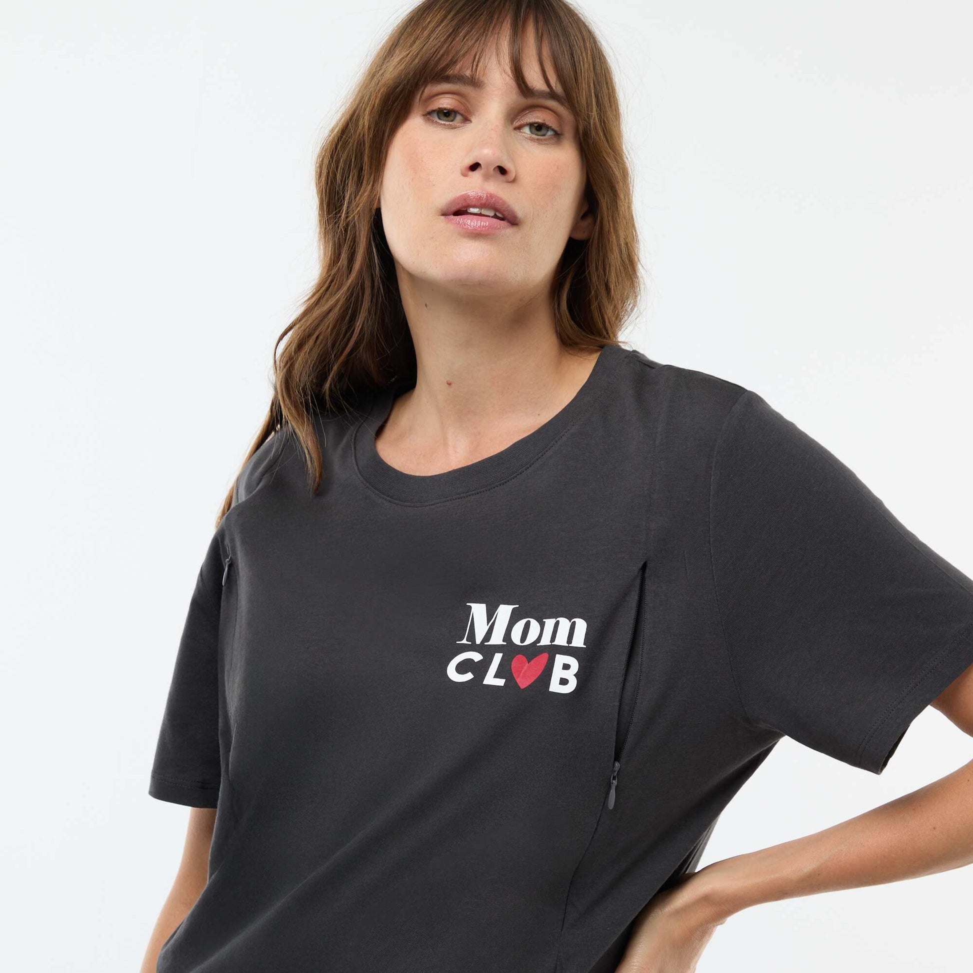 Camiseta de lactancia estampada de manga corta NEGRO