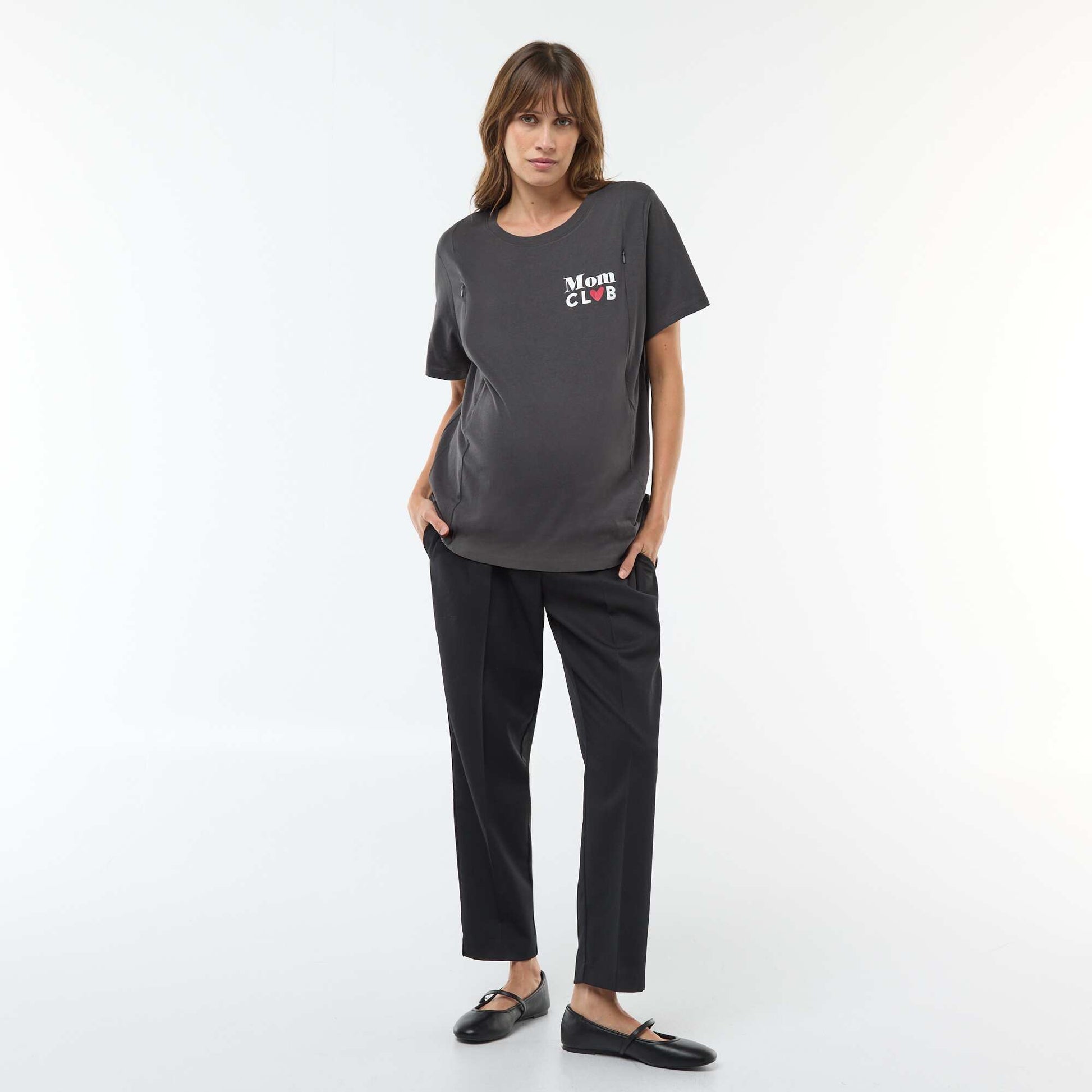 Camiseta de lactancia estampada de manga corta NEGRO