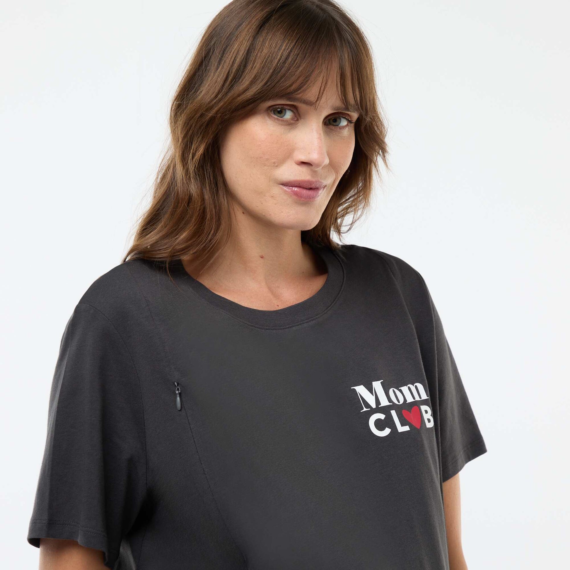 Camiseta de lactancia estampada de manga corta NEGRO