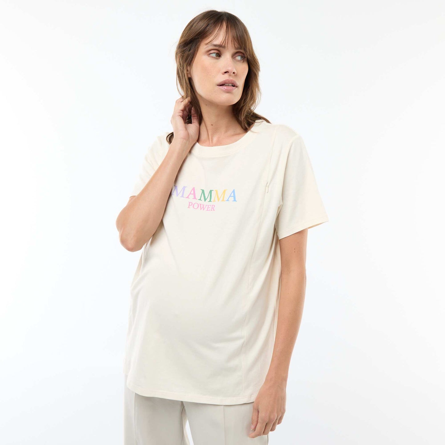 Camiseta de lactancia estampada de manga corta BLANCO