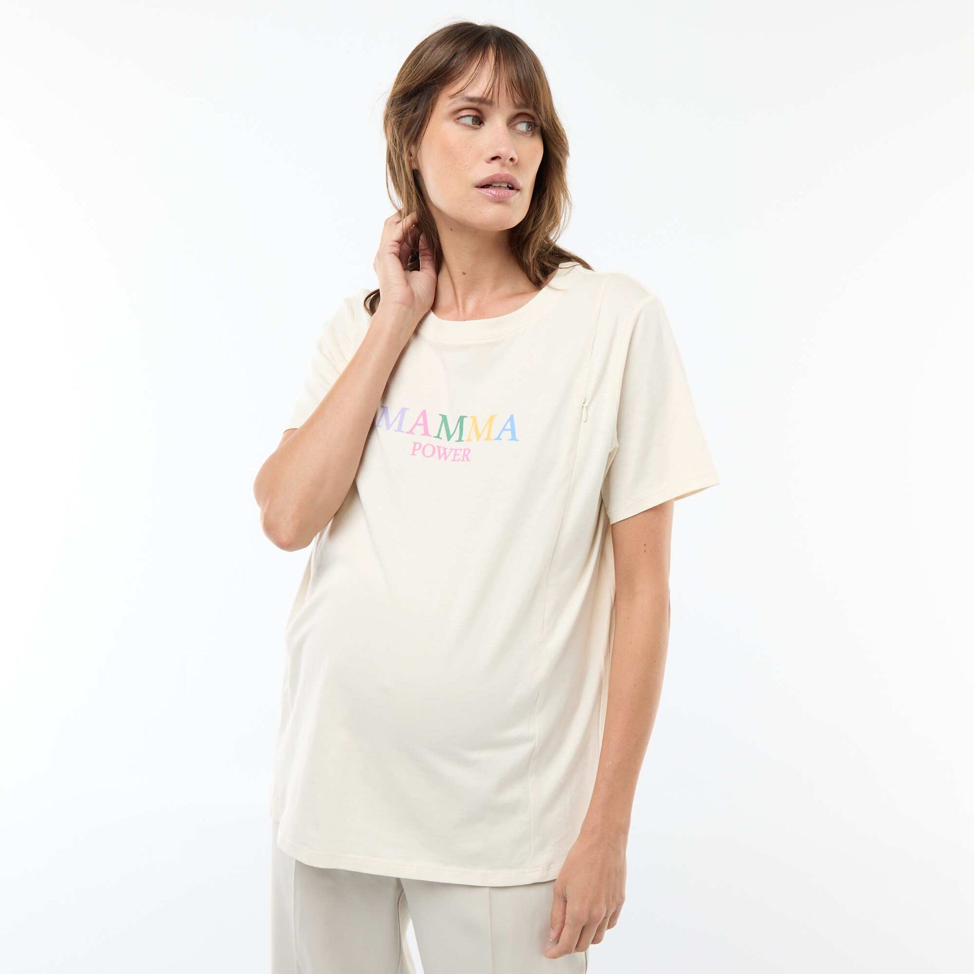Camiseta de lactancia estampada de manga corta BLANCO