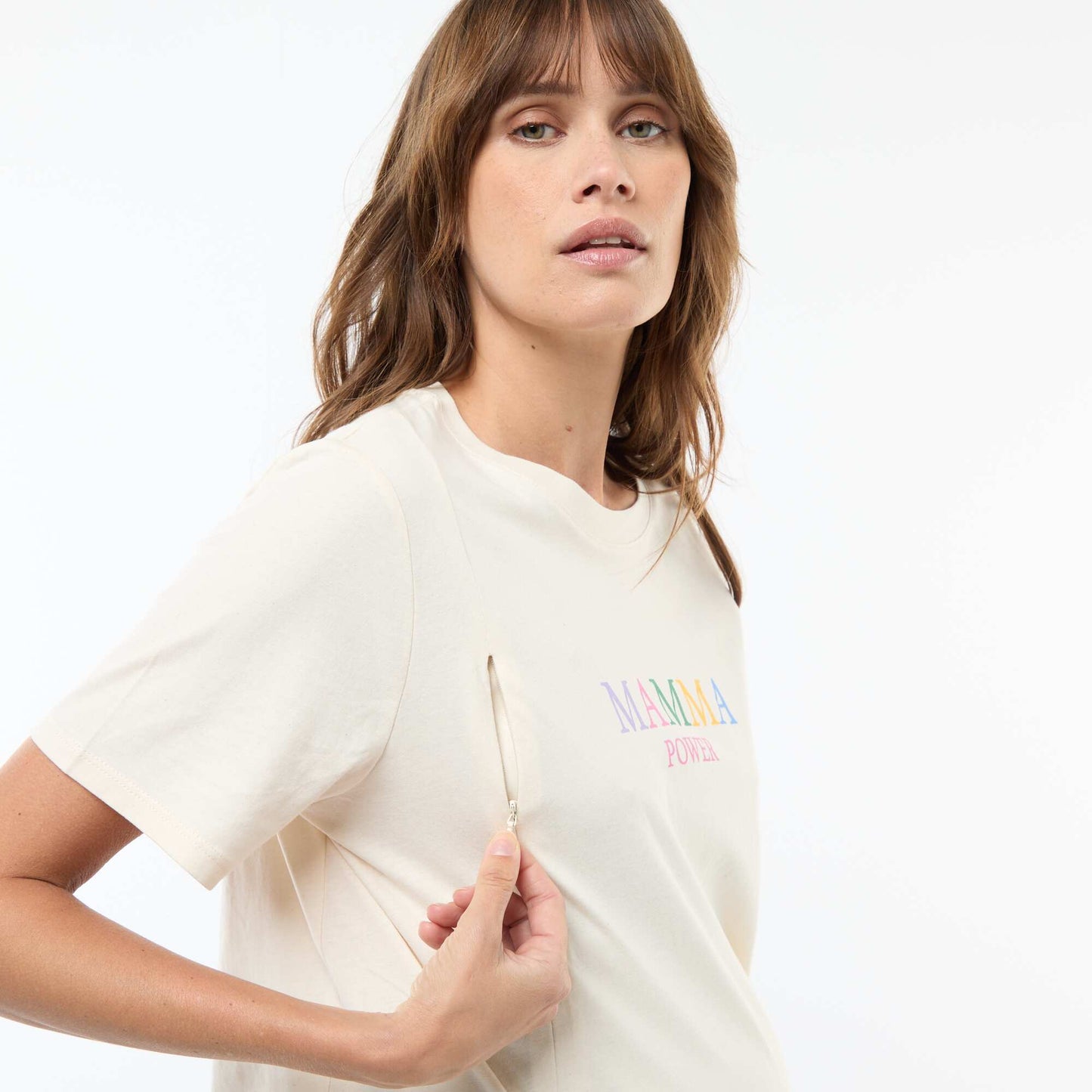 Camiseta de lactancia estampada de manga corta BLANCO