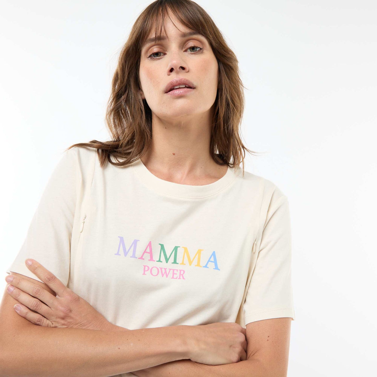 Camiseta de lactancia estampada de manga corta BLANCO