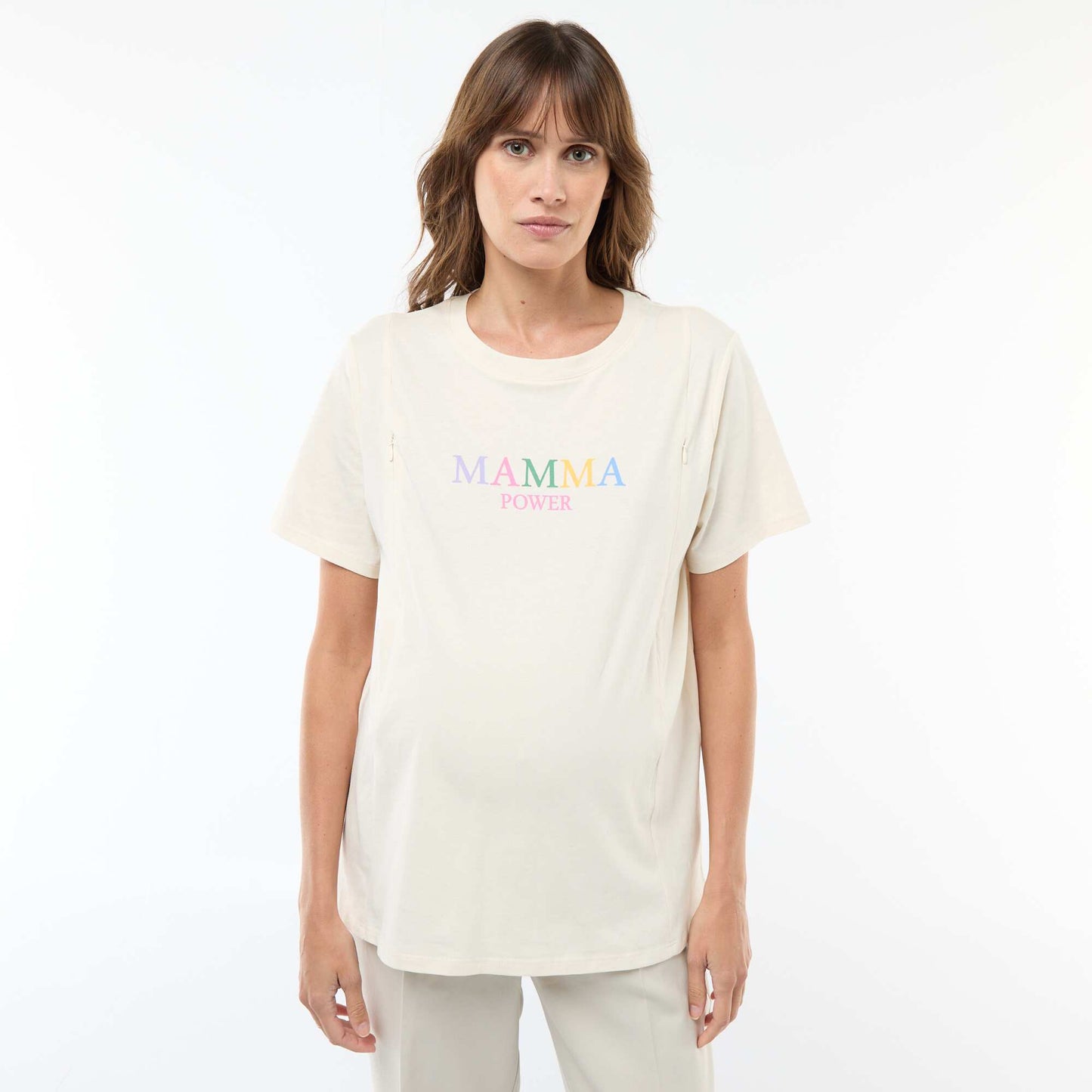 Camiseta de lactancia estampada de manga corta BLANCO