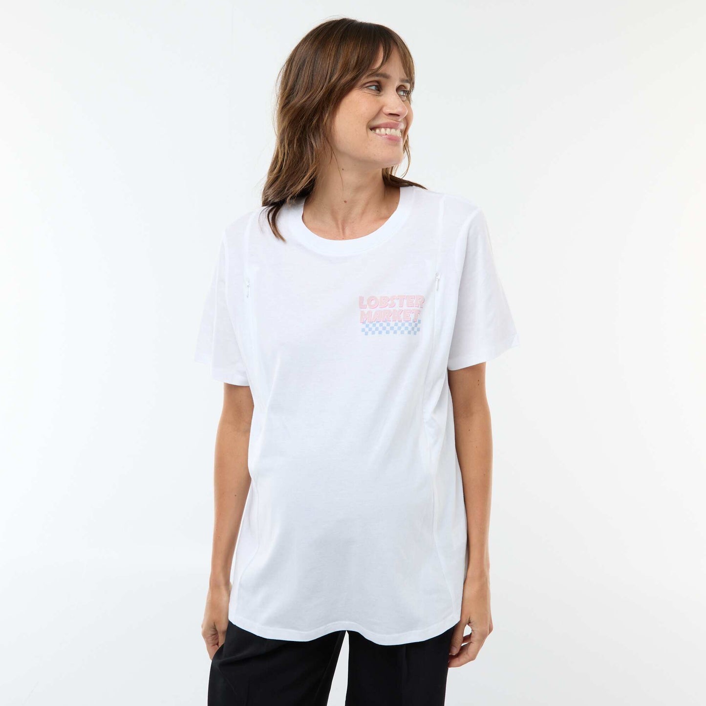 Camiseta de lactancia estampada de manga corta BLANCO
