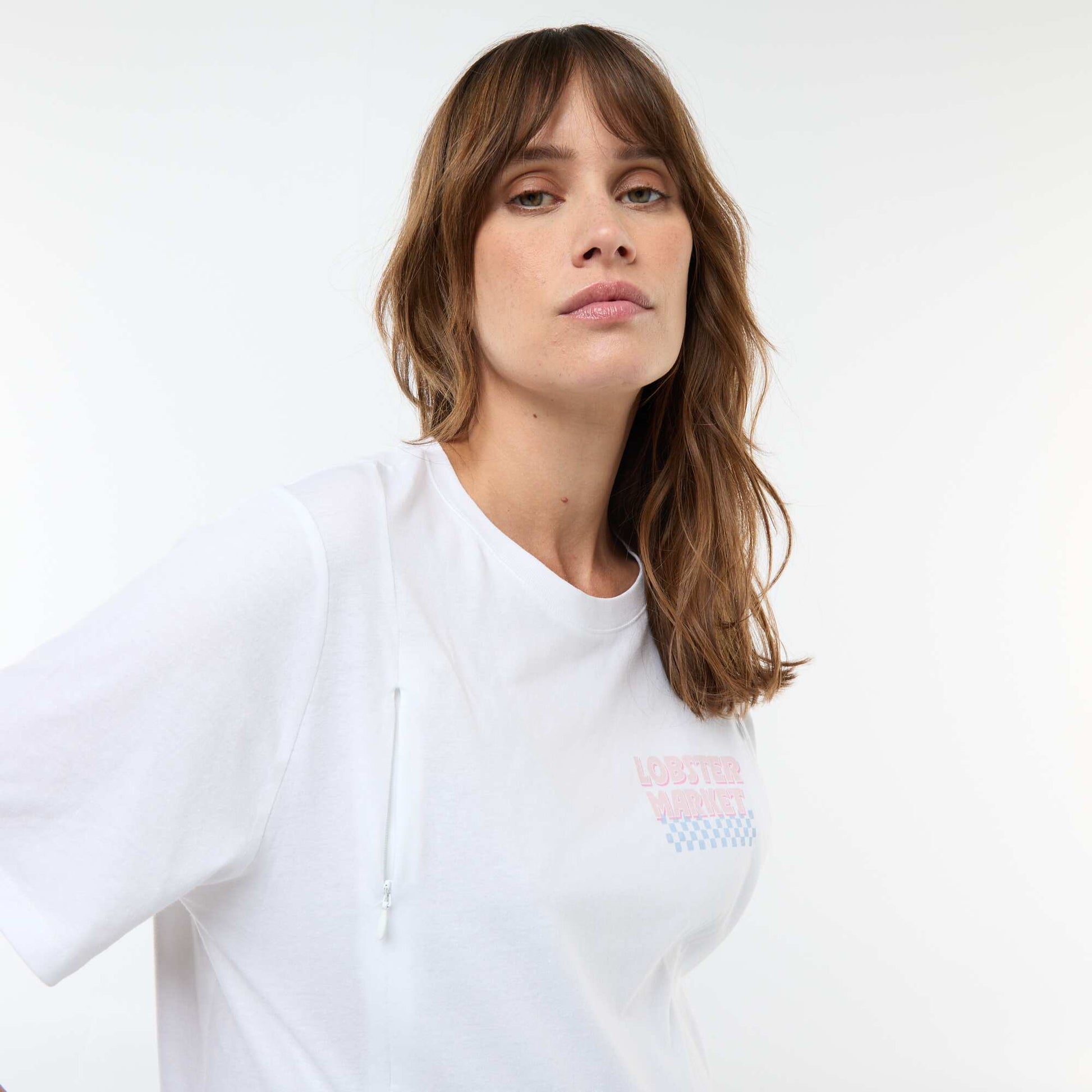 Camiseta de lactancia estampada de manga corta BLANCO