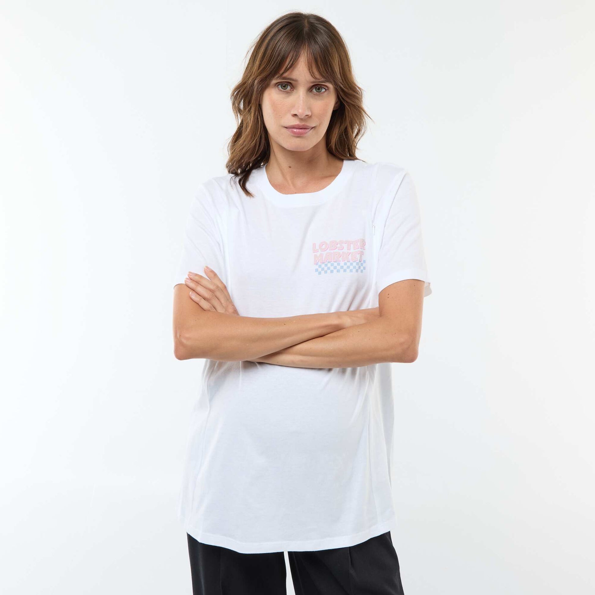 Camiseta de lactancia estampada de manga corta BLANCO