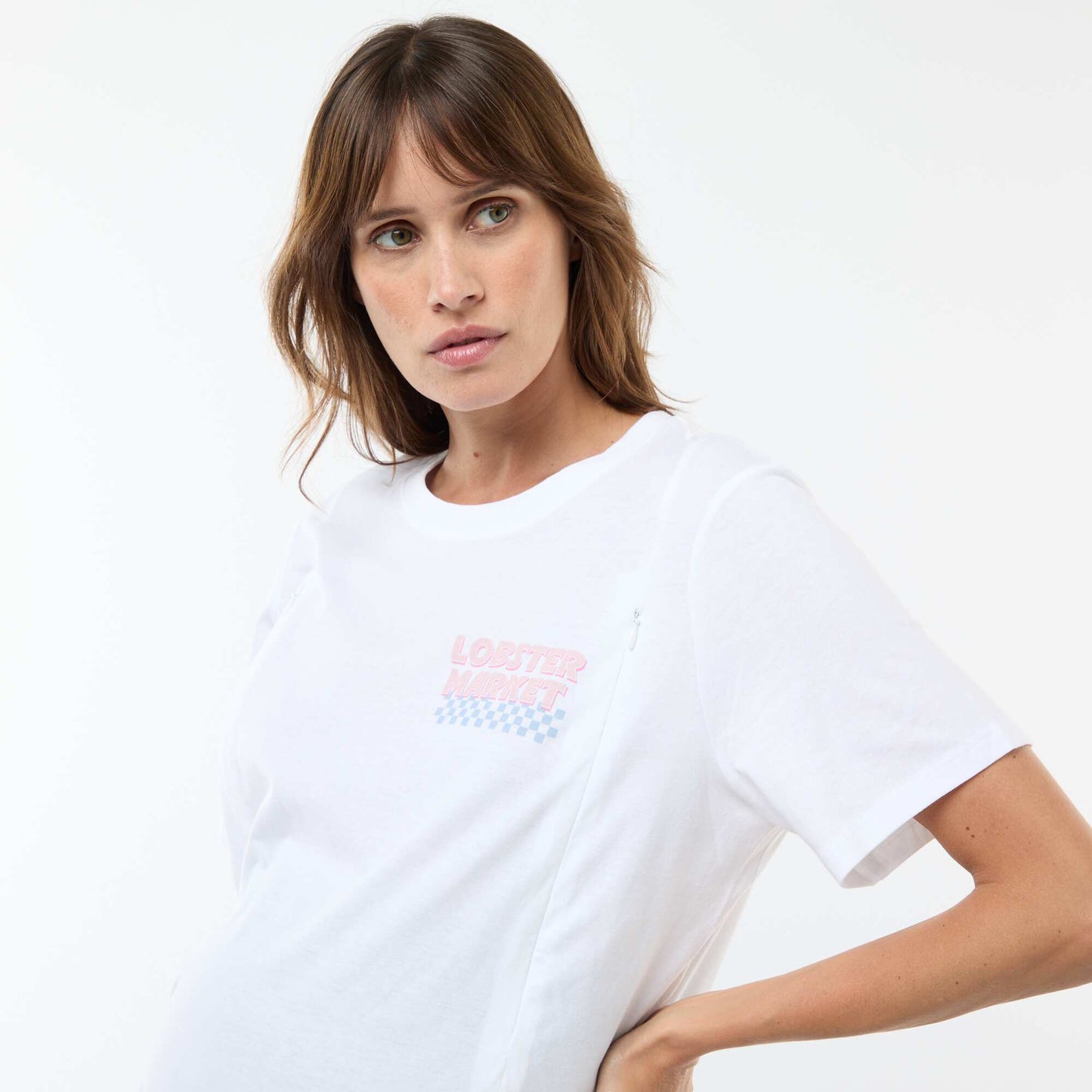Camiseta de lactancia estampada de manga corta BLANCO