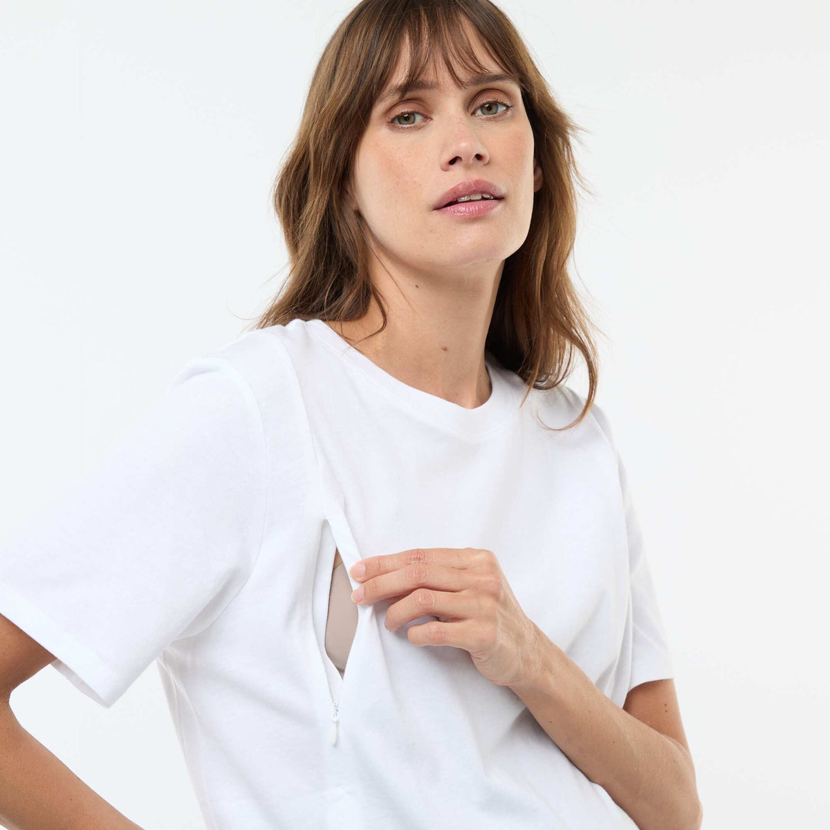 Camiseta básica de lactancia de manga corta BLANCO