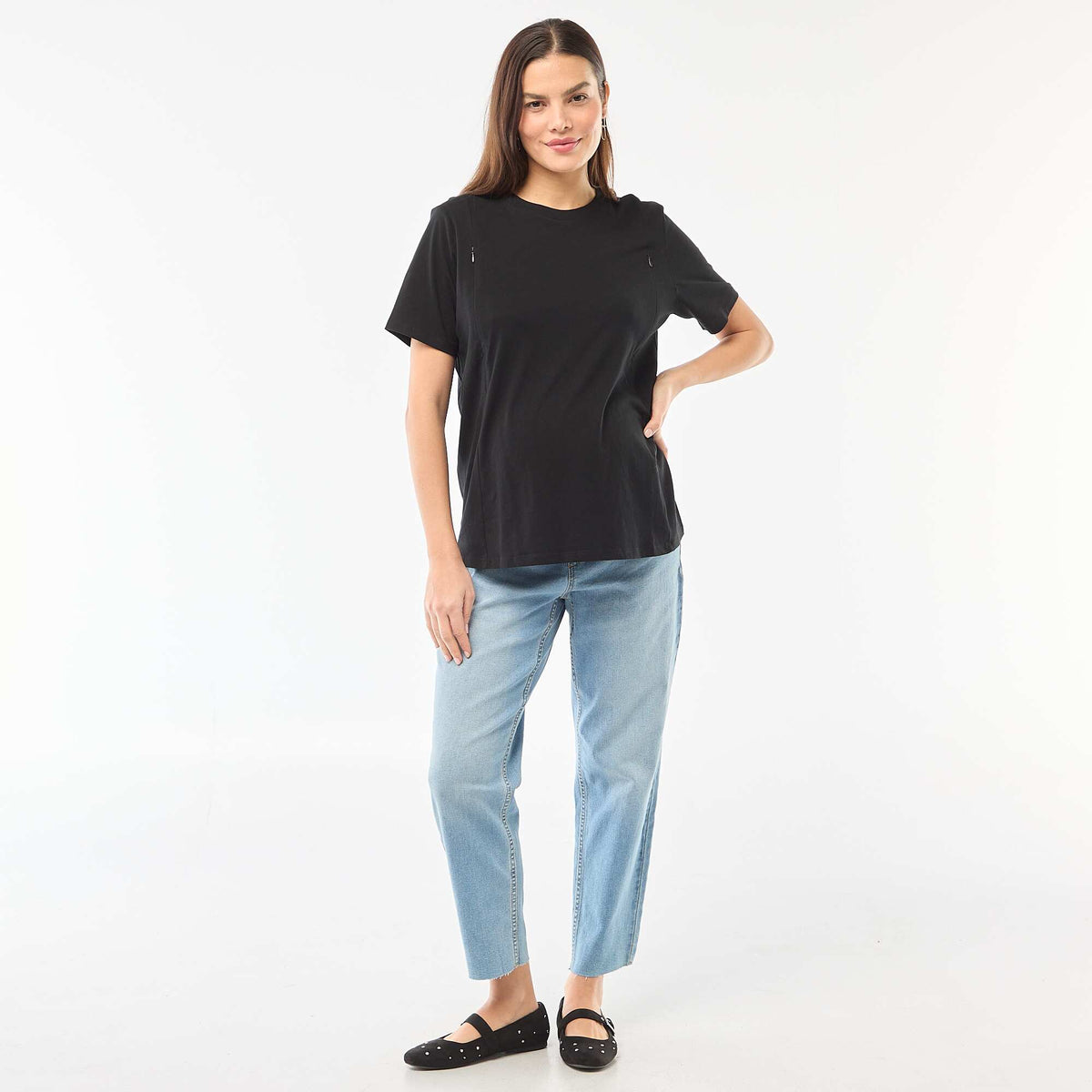 Camiseta básica de lactancia de manga corta NEGRO