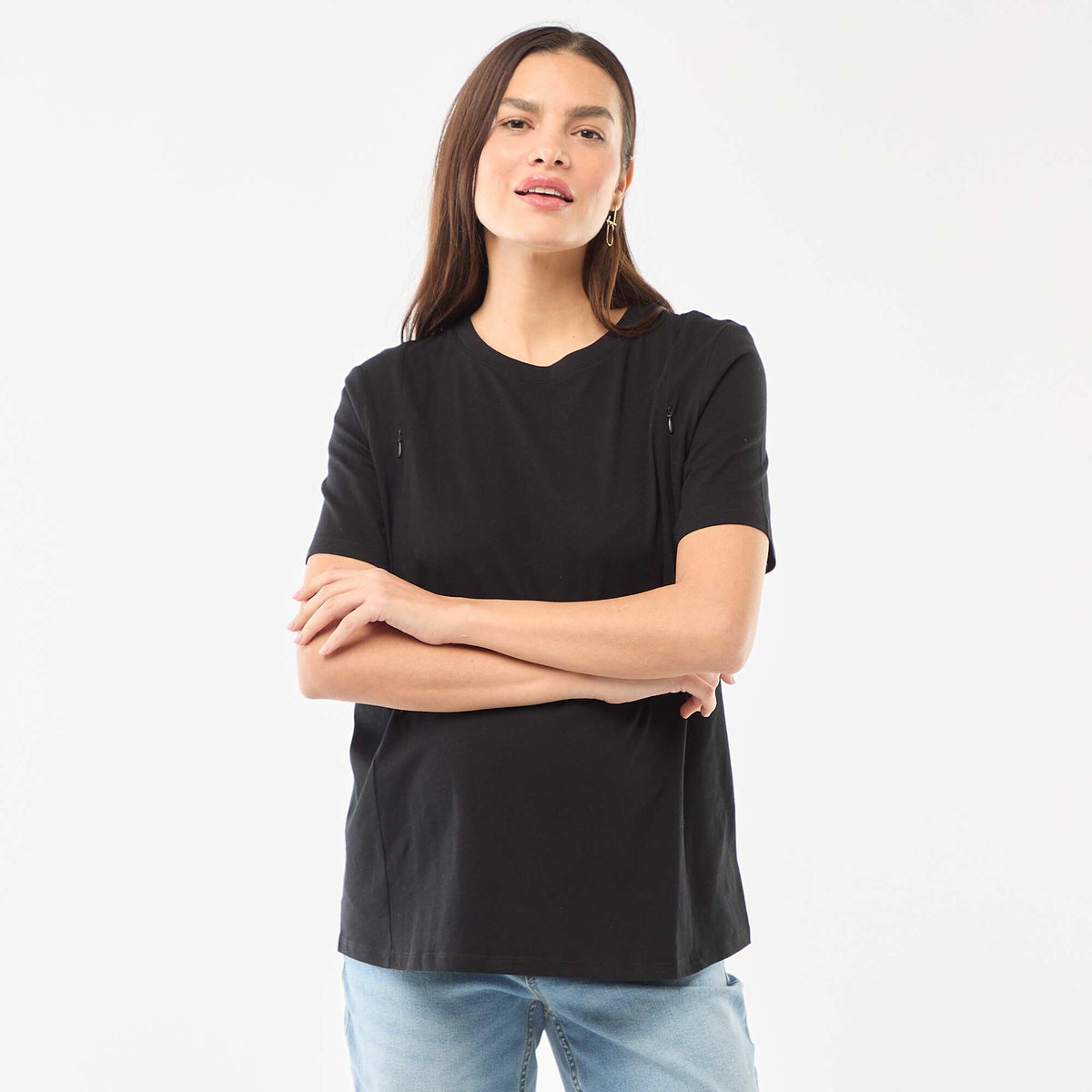Camiseta básica de lactancia de manga corta NEGRO