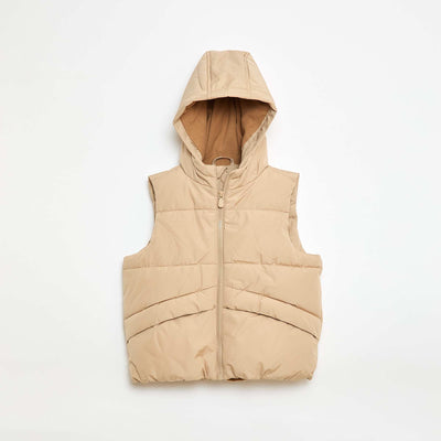 Chaleco acolchado sin mangas con capucha BEIGE