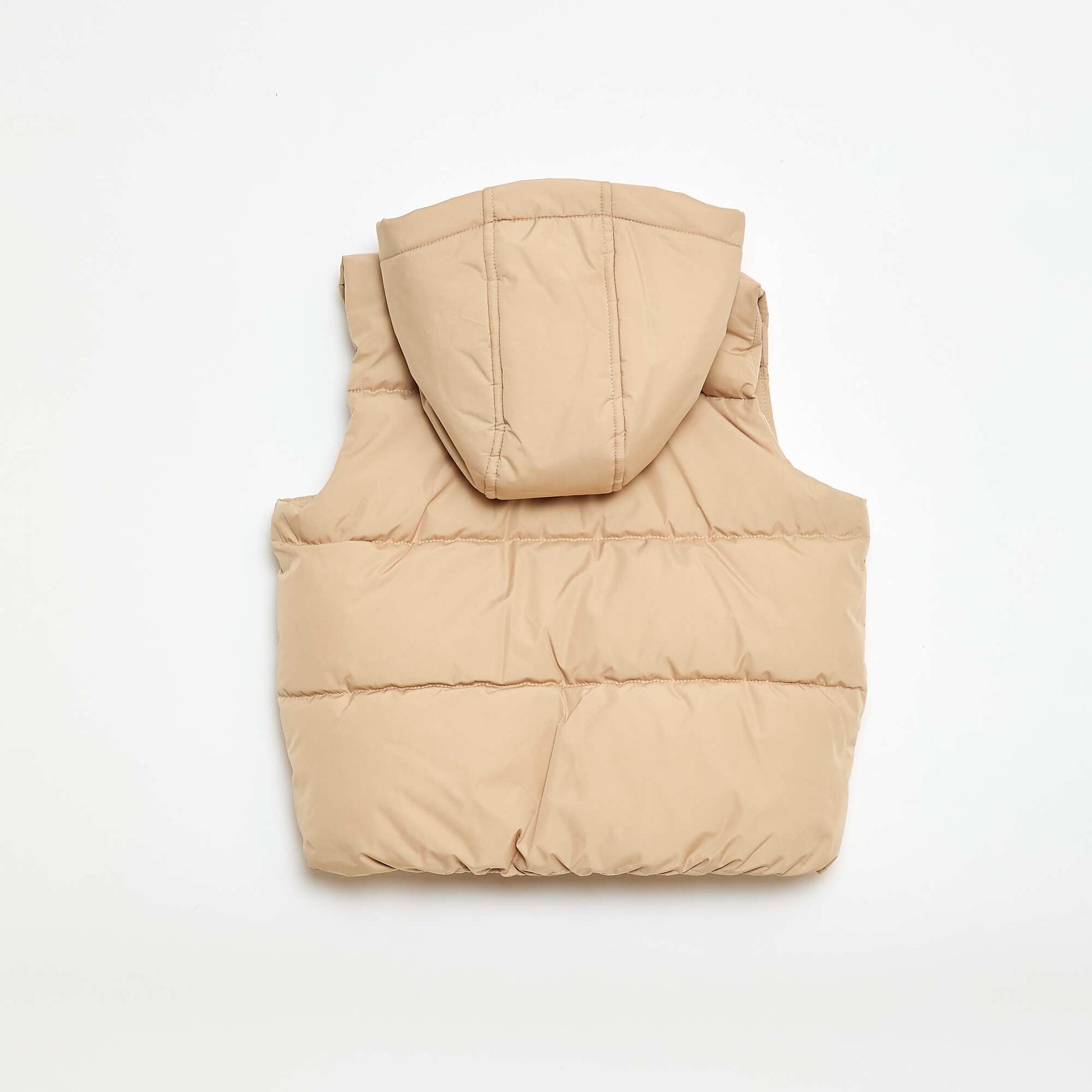Chaleco acolchado sin mangas con capucha BEIGE