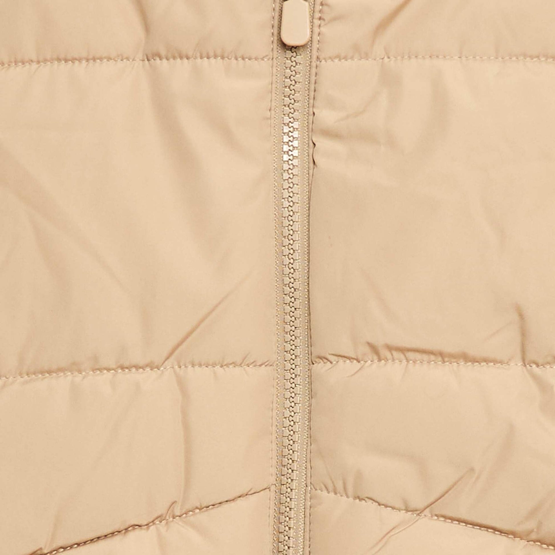 Chaleco acolchado sin mangas con capucha BEIGE