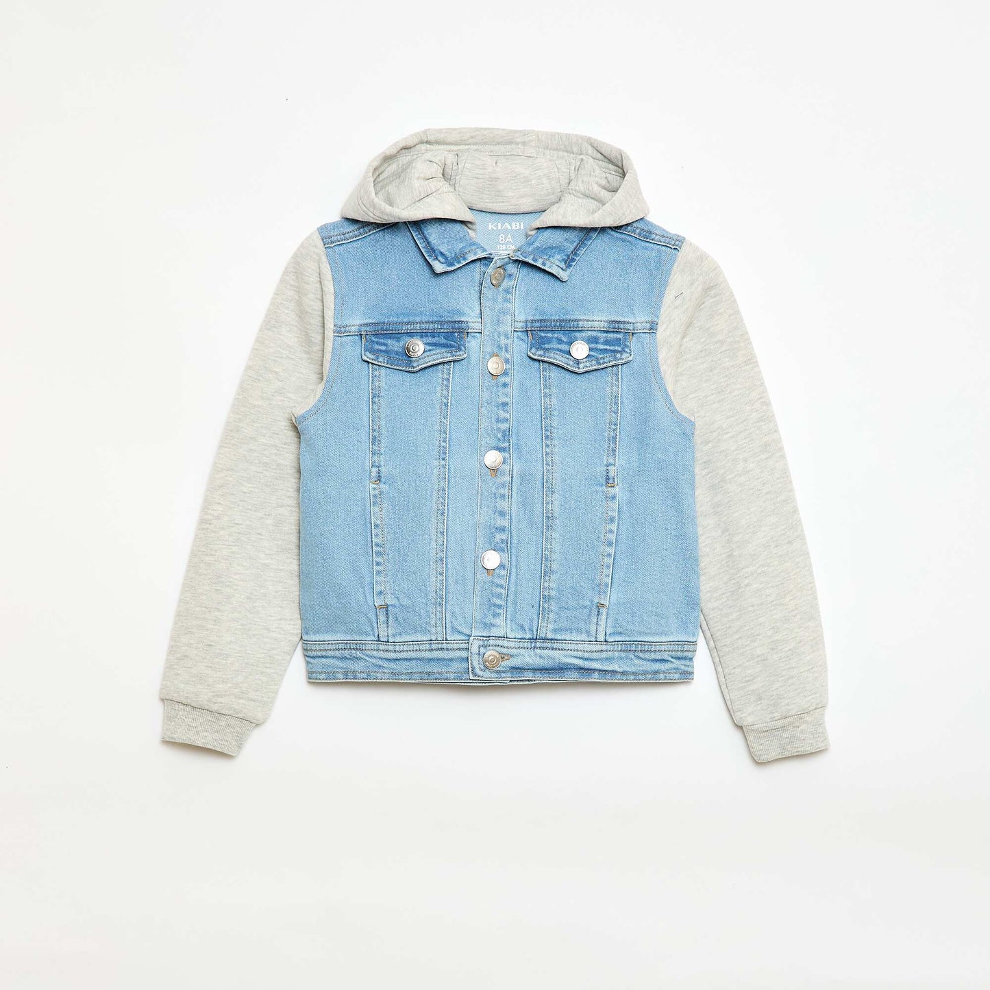 Campera con capucha de denim y punto AZUL