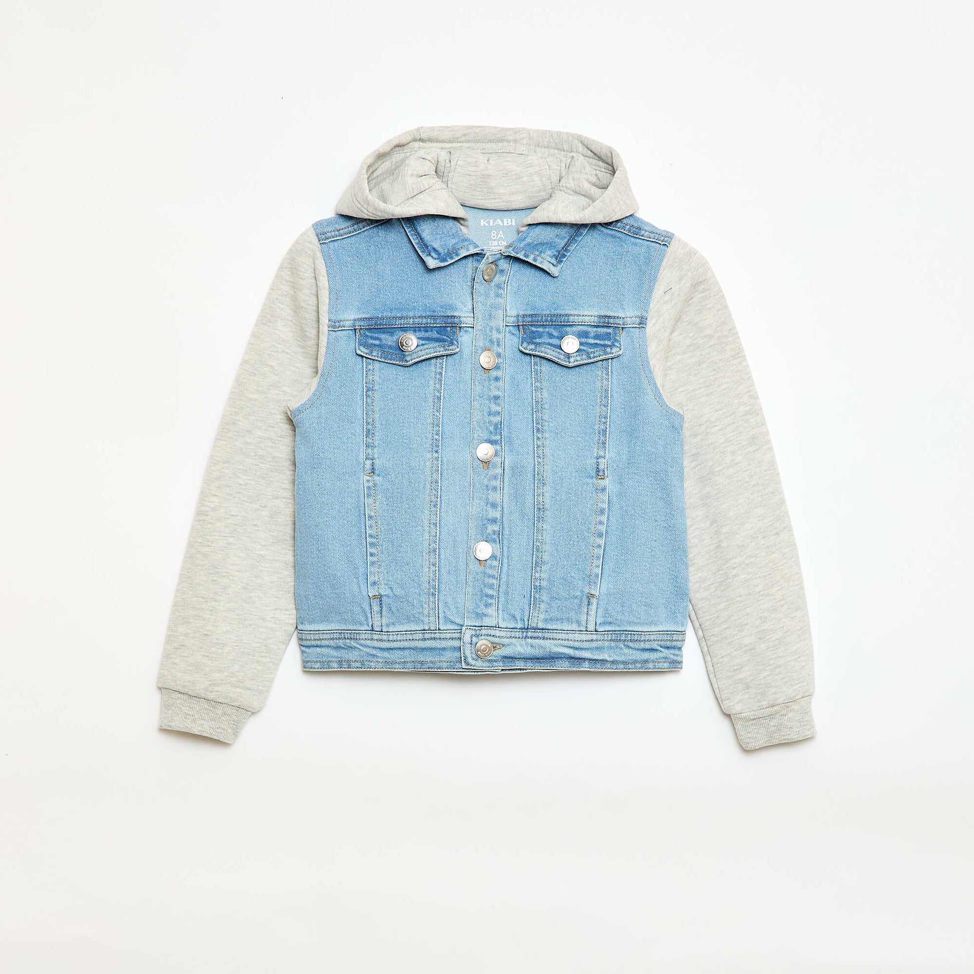 Campera con capucha de denim y punto AZUL