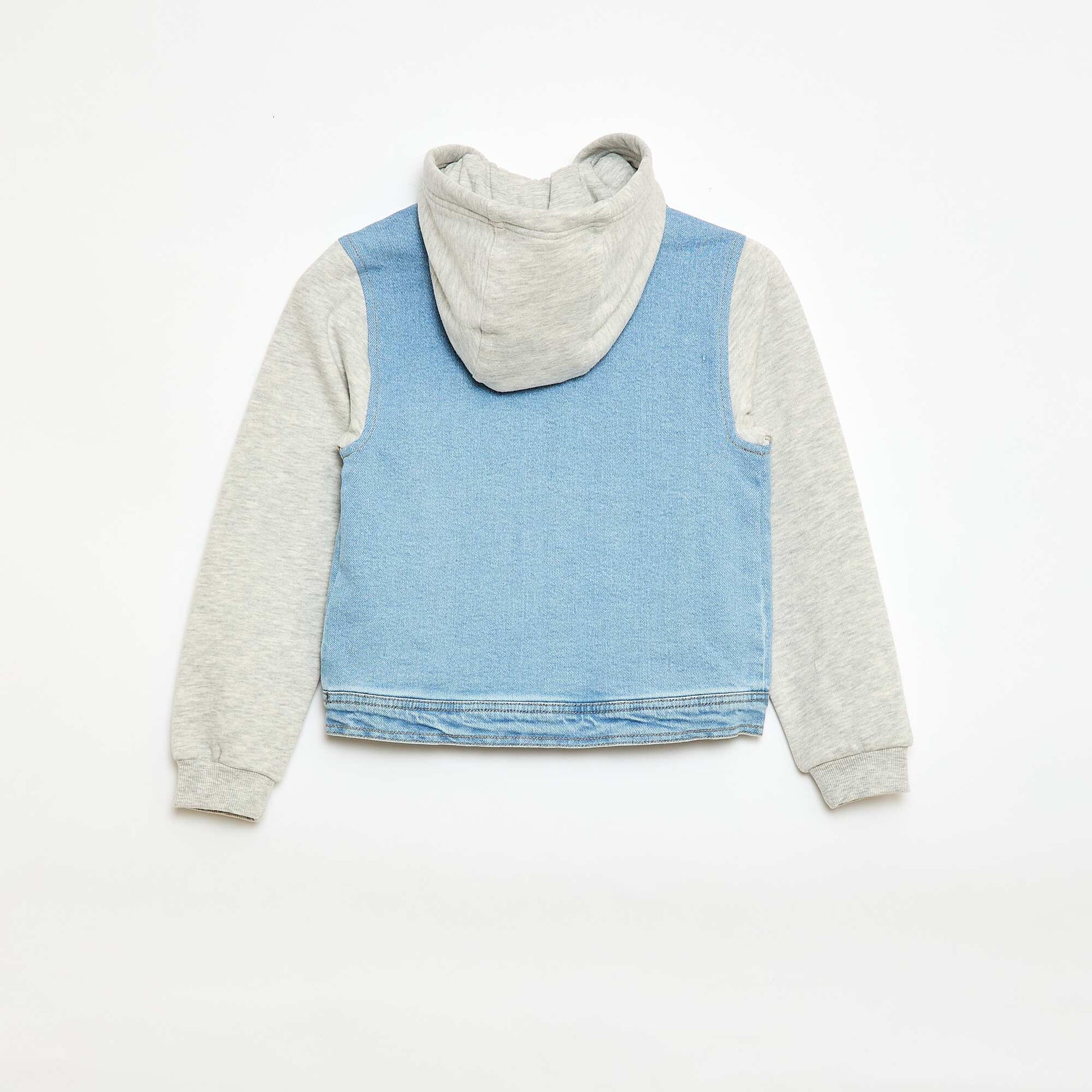 Campera con capucha de denim y punto AZUL