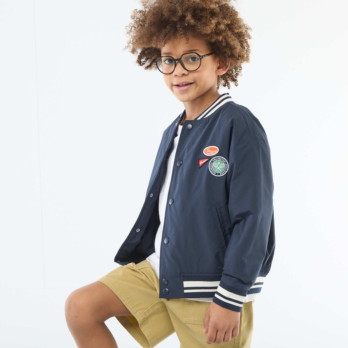 Campera estilo aviador con botones a presión AZUL