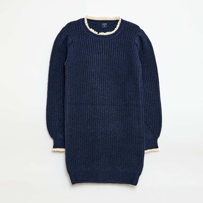 Vestido tipo sweater con cuello de encaje AZUL