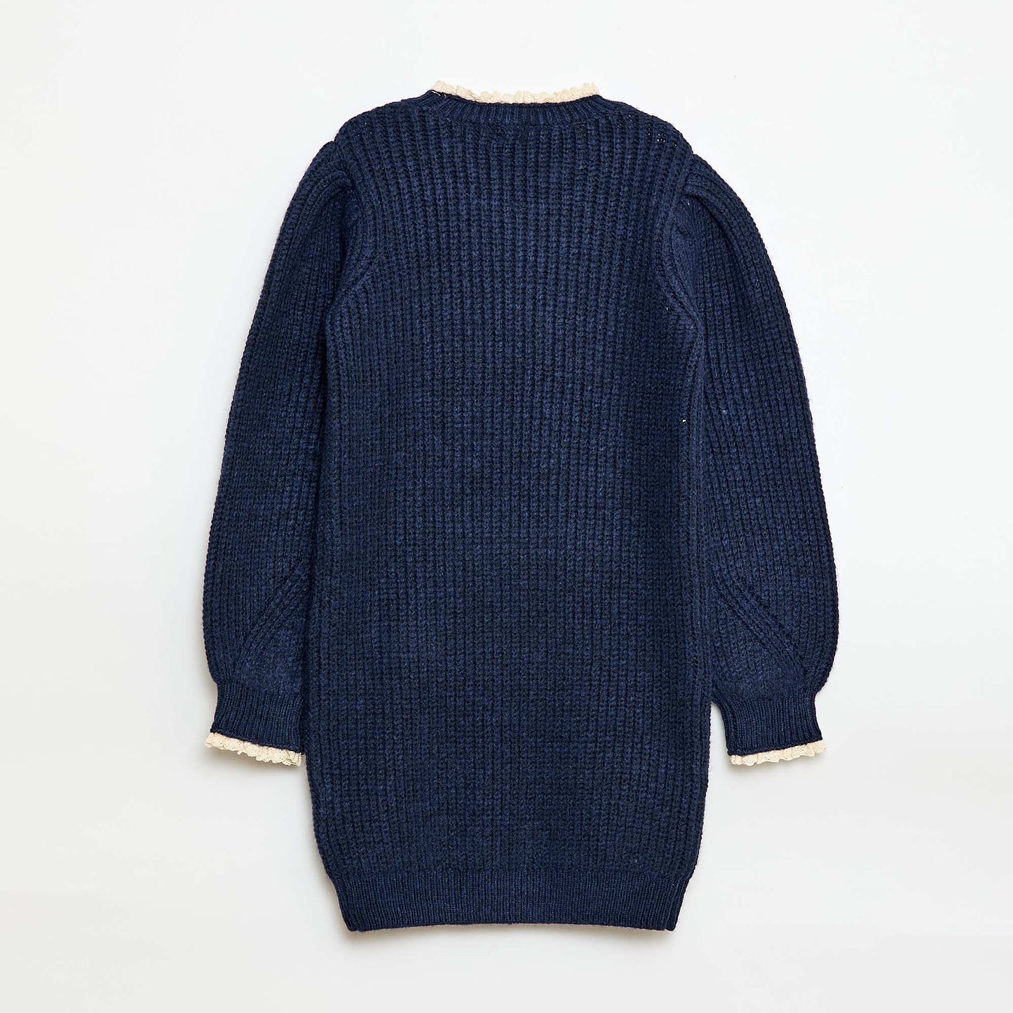 Vestido tipo sweater con cuello de encaje AZUL