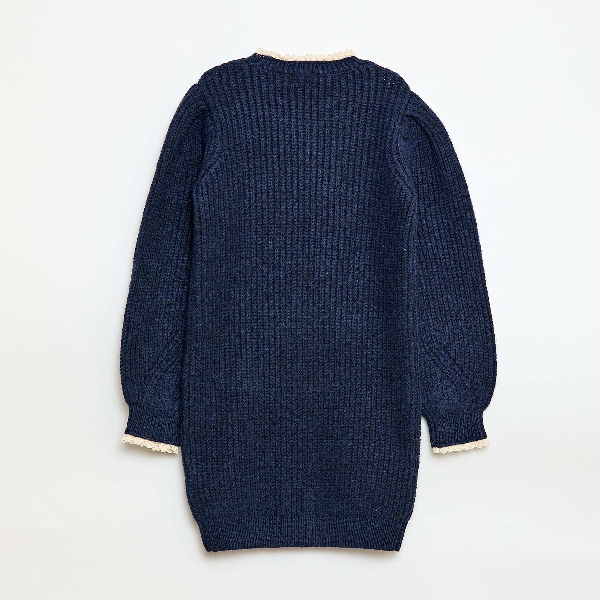 Vestido tipo sweater con cuello de encaje AZUL