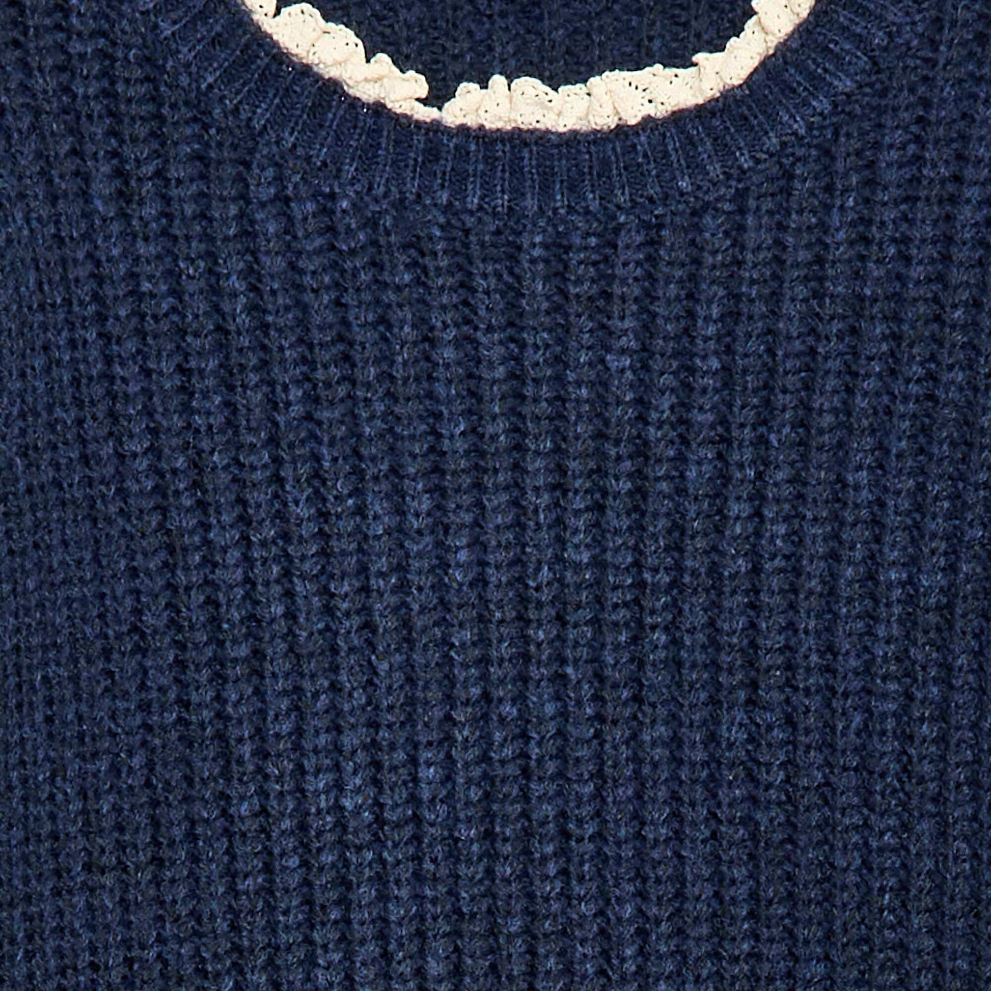 Vestido tipo sweater con cuello de encaje AZUL