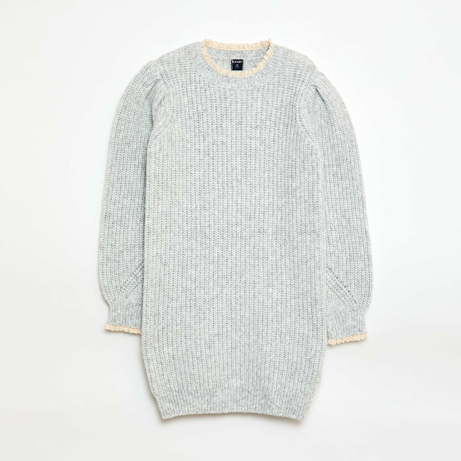 Vestido tipo sweater con cuello de encaje GRIS