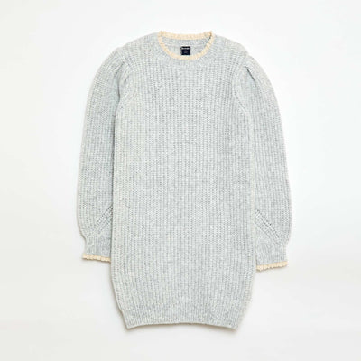 Vestido tipo sweater con cuello de encaje GRIS