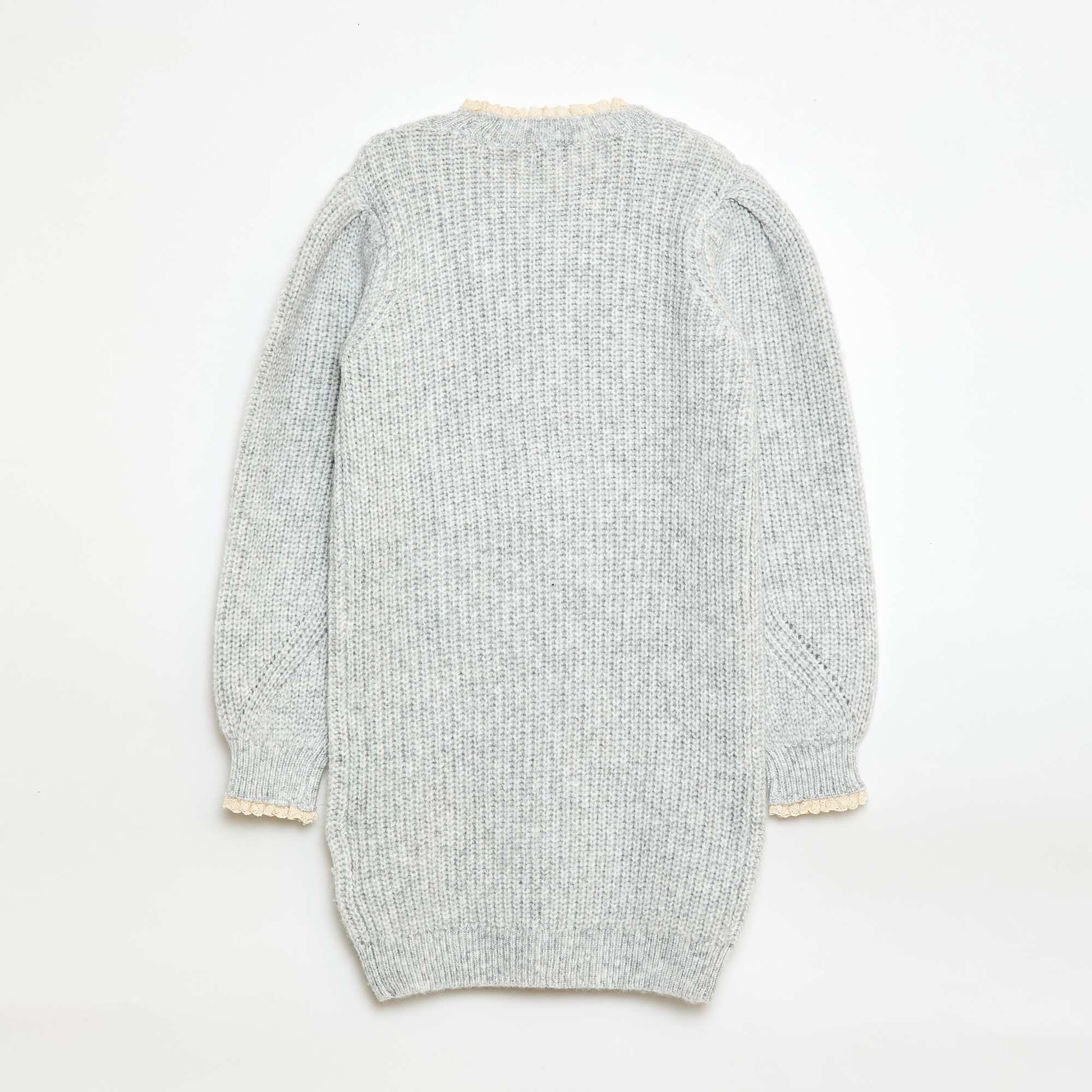 Vestido tipo sweater con cuello de encaje GRIS