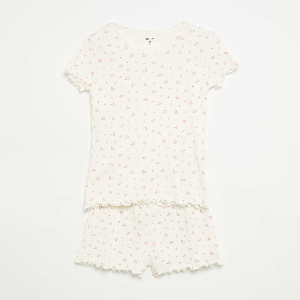 Conjunto de pijama de camiseta + pantalón corto de punto acanalado de algodón BLANCO