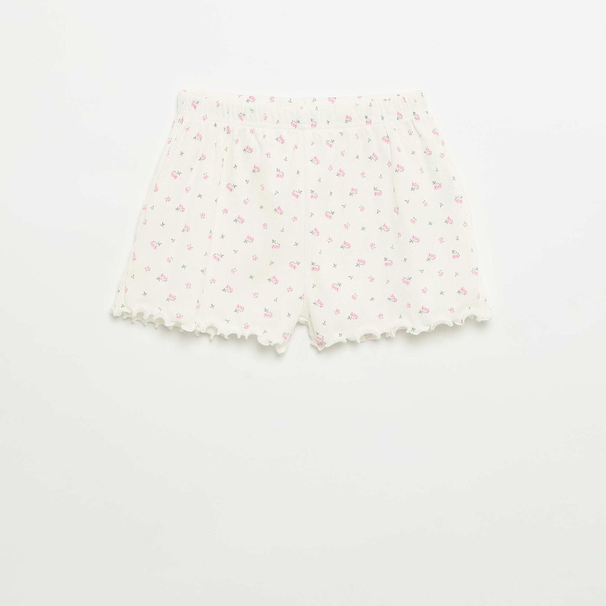 Conjunto de pijama de camiseta + pantalón corto de punto acanalado de algodón BLANCO