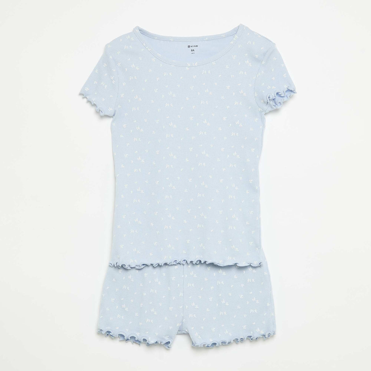 Conjunto de pijama de camiseta + pantalón corto de punto acanalado de algodón AZUL