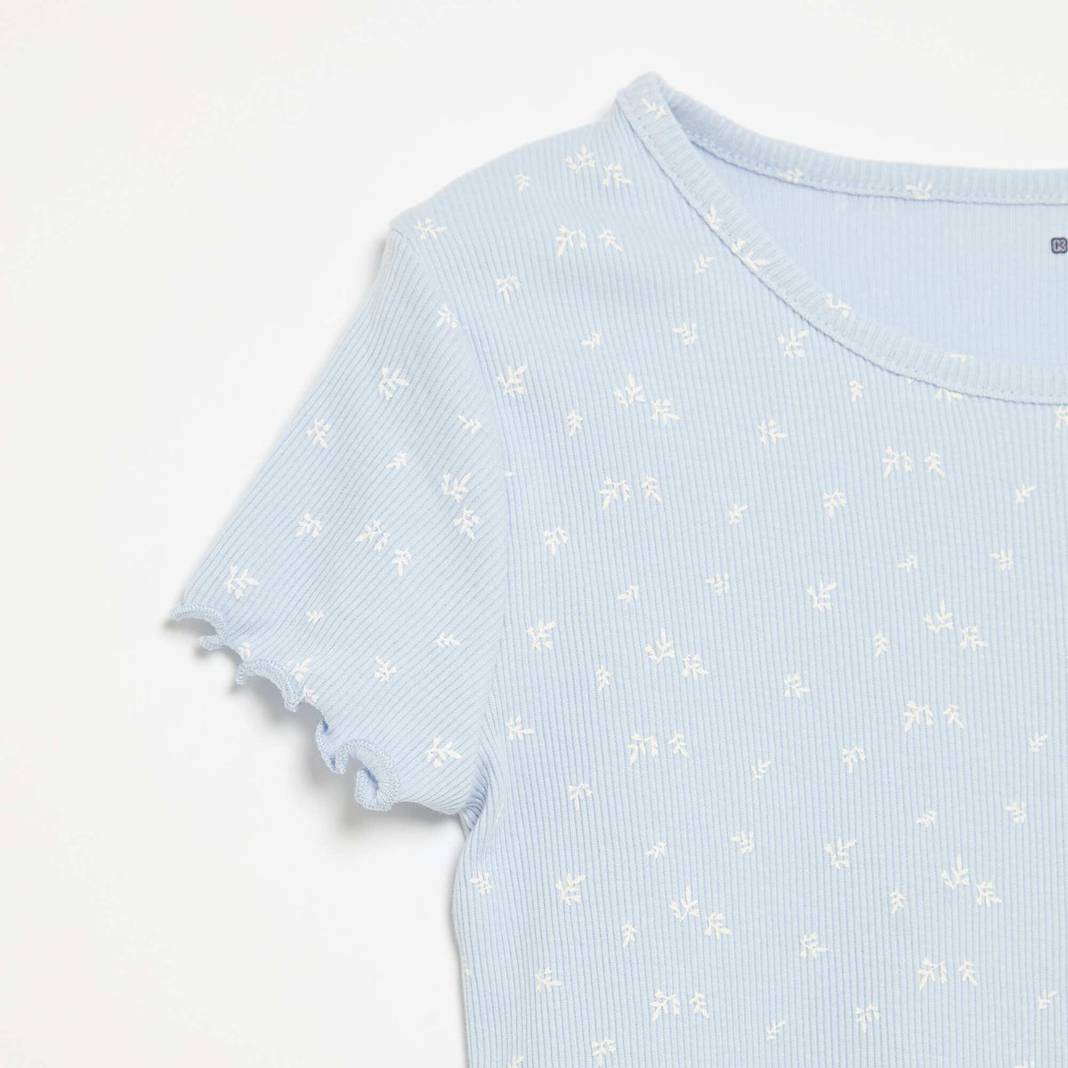 Conjunto de pijama de camiseta + pantalón corto de punto acanalado de algodón AZUL