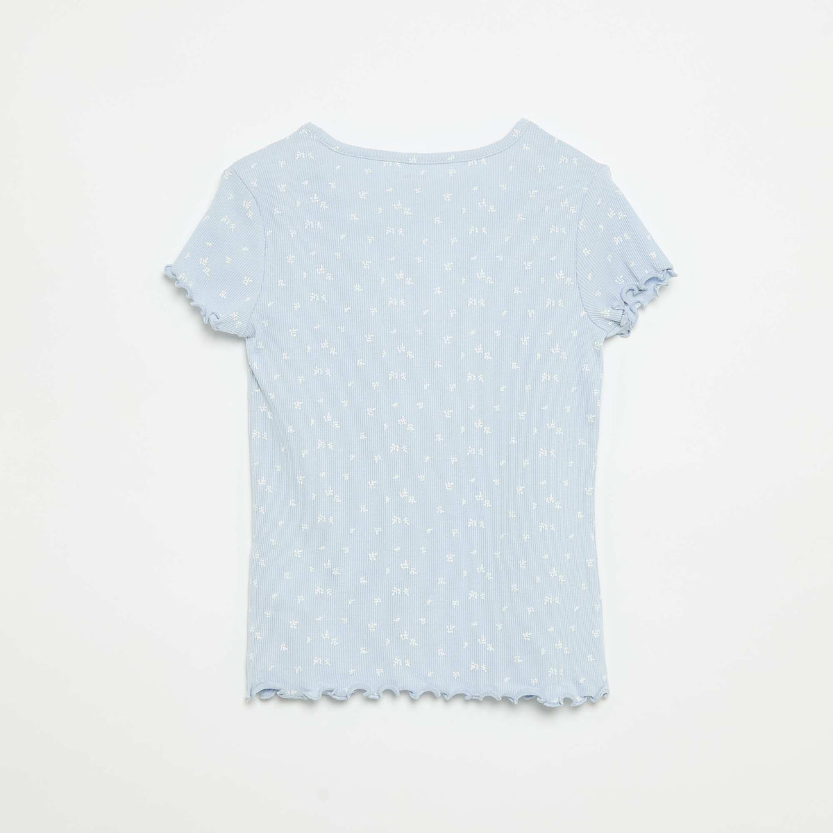 Conjunto de pijama de camiseta + pantalón corto de punto acanalado de algodón AZUL