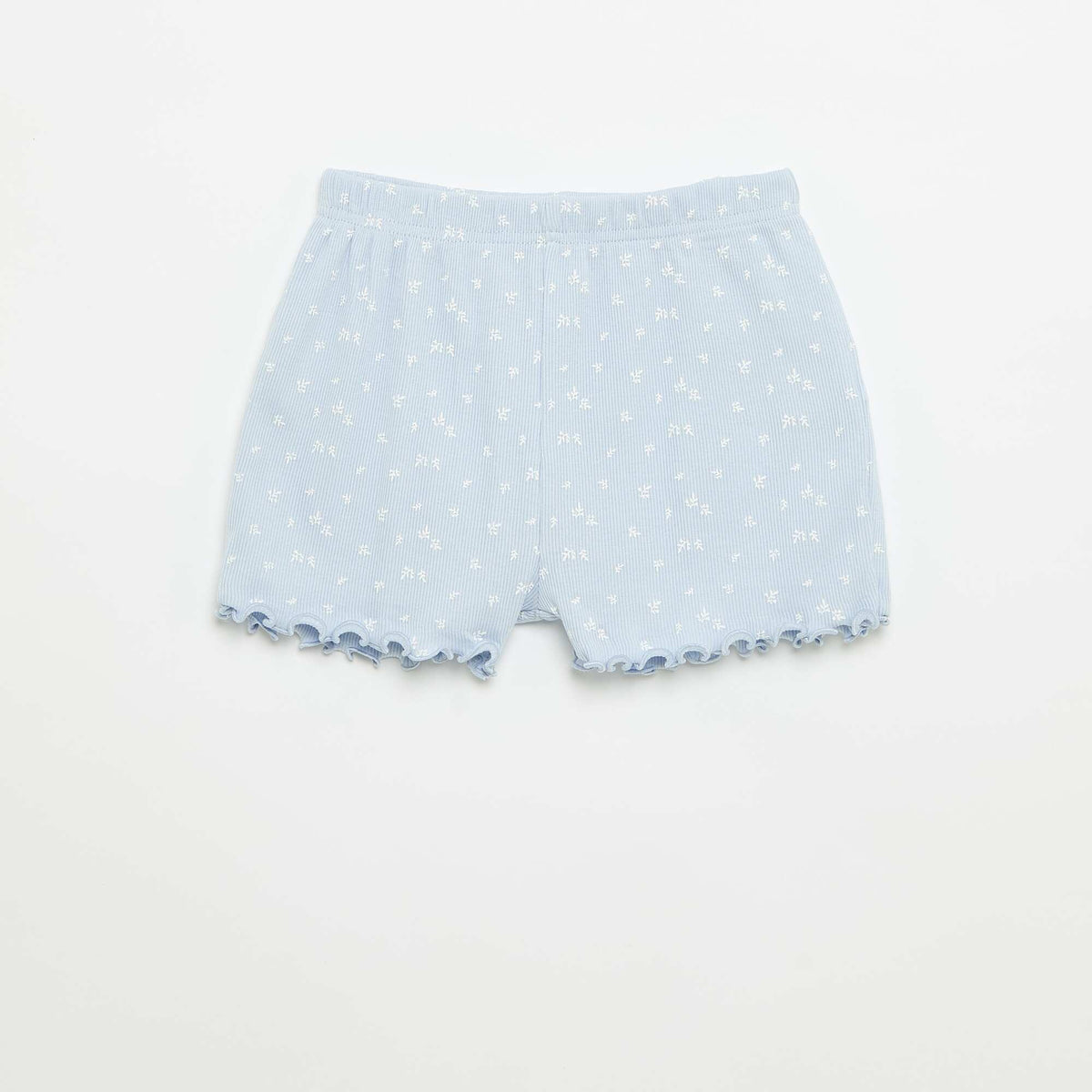Conjunto de pijama de camiseta + pantalón corto de punto acanalado de algodón AZUL