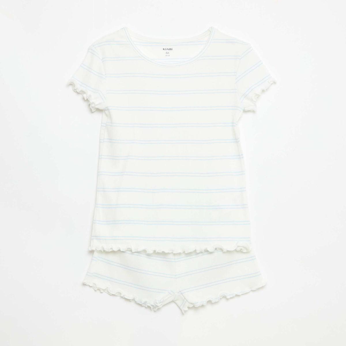 Pack de pijama camiseta + pantalón corto en canalé de algodón BLANCO
