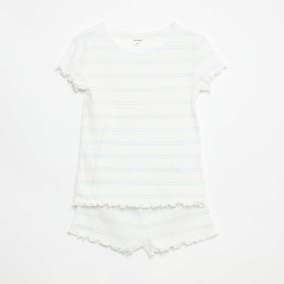 Pack de pijama camiseta + pantalón corto en canalé de algodón BLANCO