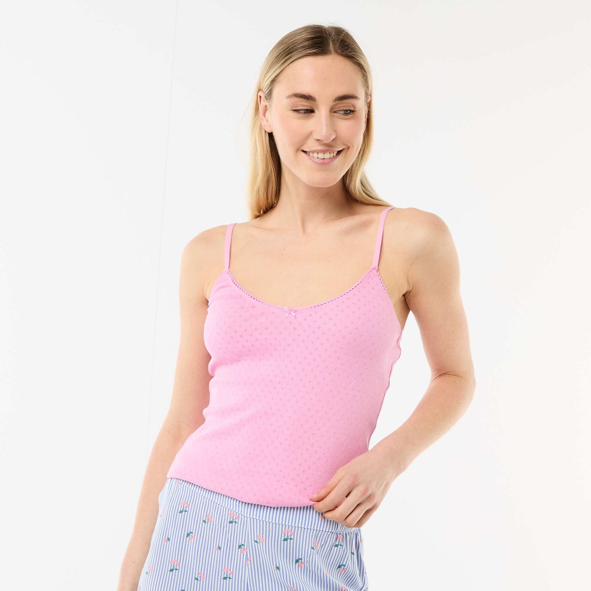 Camiseta de tirantes finos ajustable en algodón liso ROSA