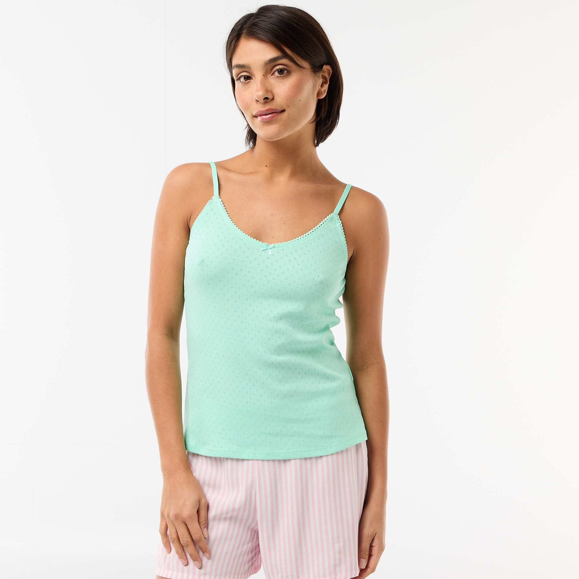 Camiseta de tirantes finos ajustable en algodón liso VERDE