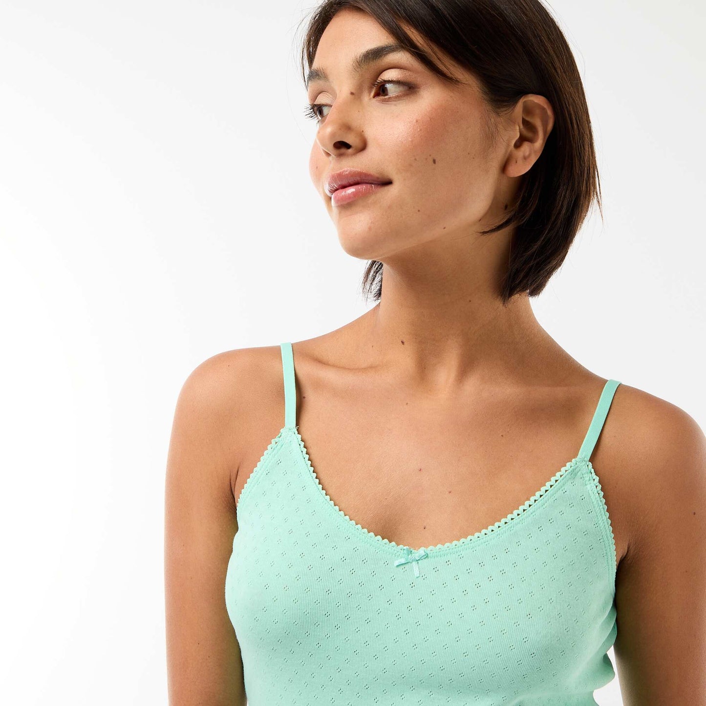 Camiseta de tirantes finos ajustable en algodón liso VERDE