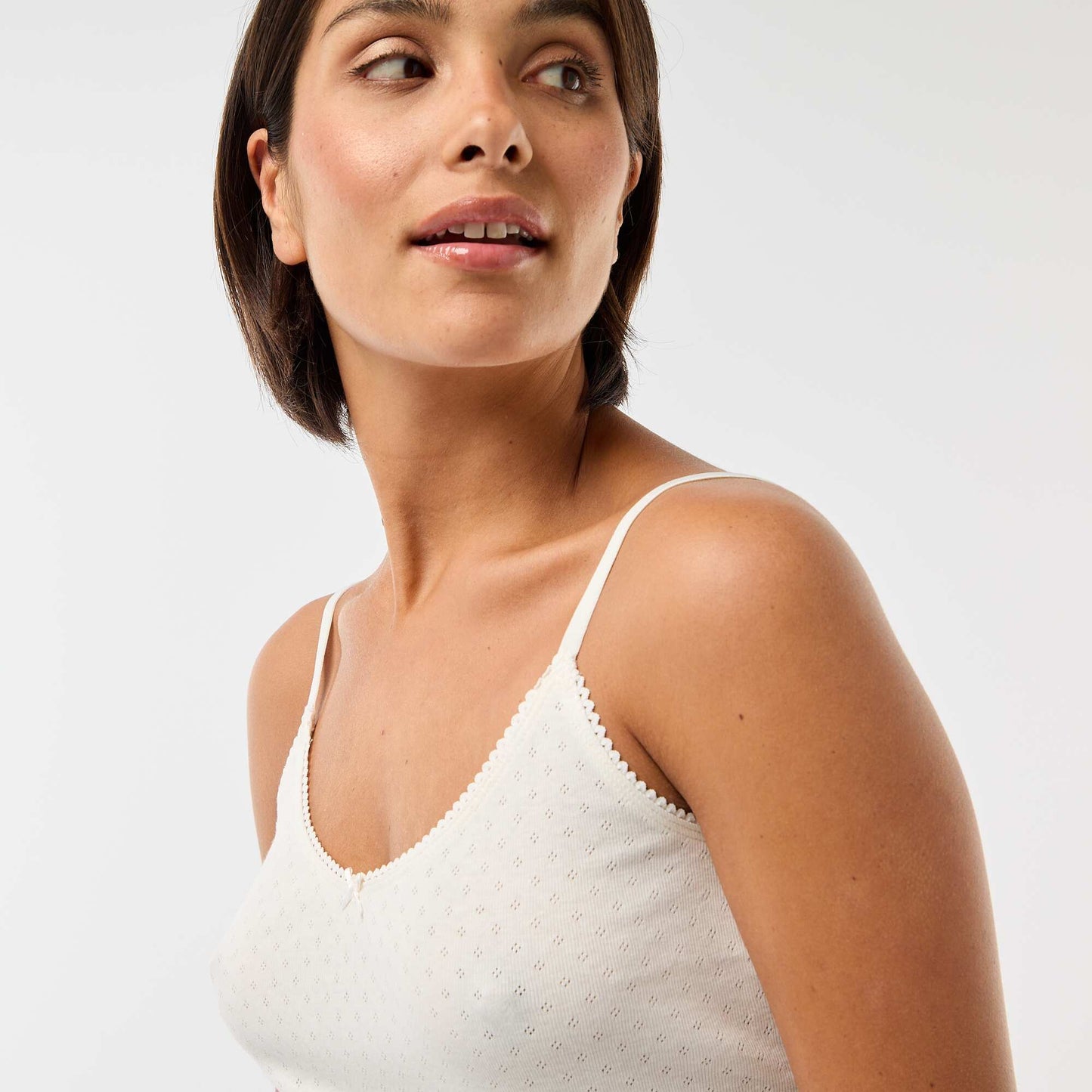 Camiseta de tirantes finos ajustable en algodón liso BLANCO