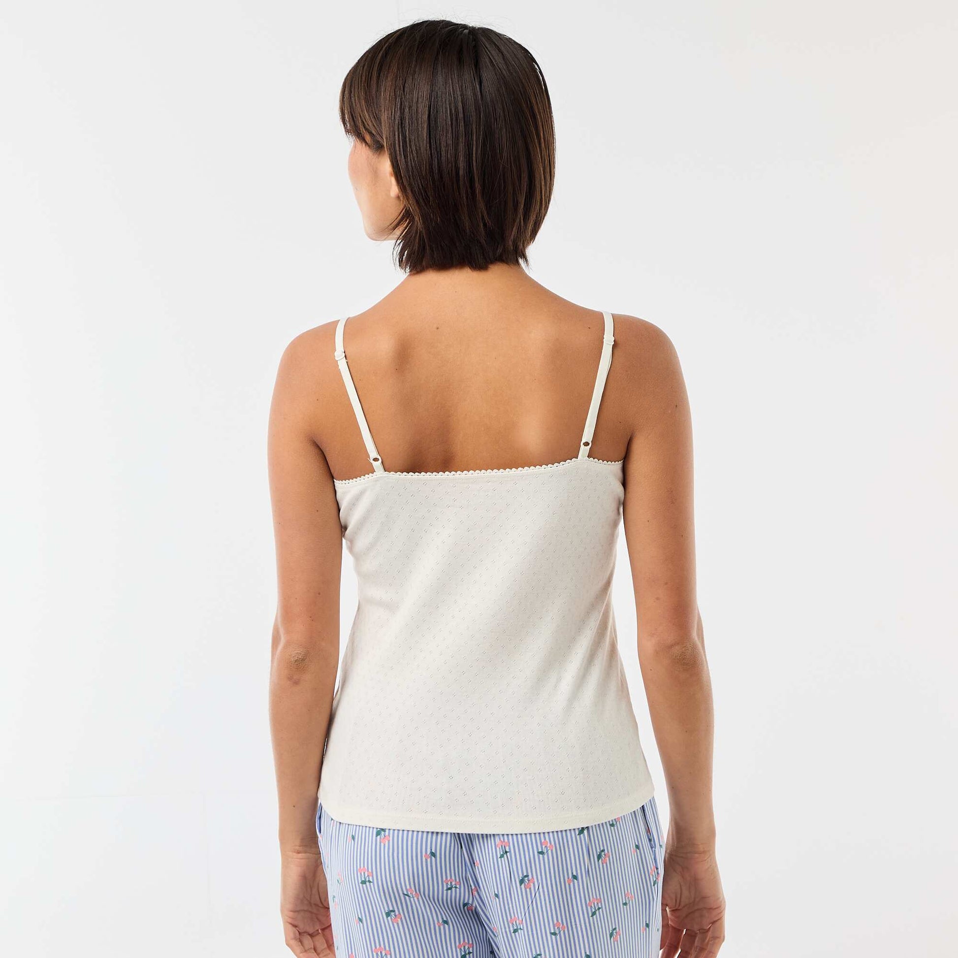 Camiseta de tirantes finos ajustable en algodón liso BLANCO