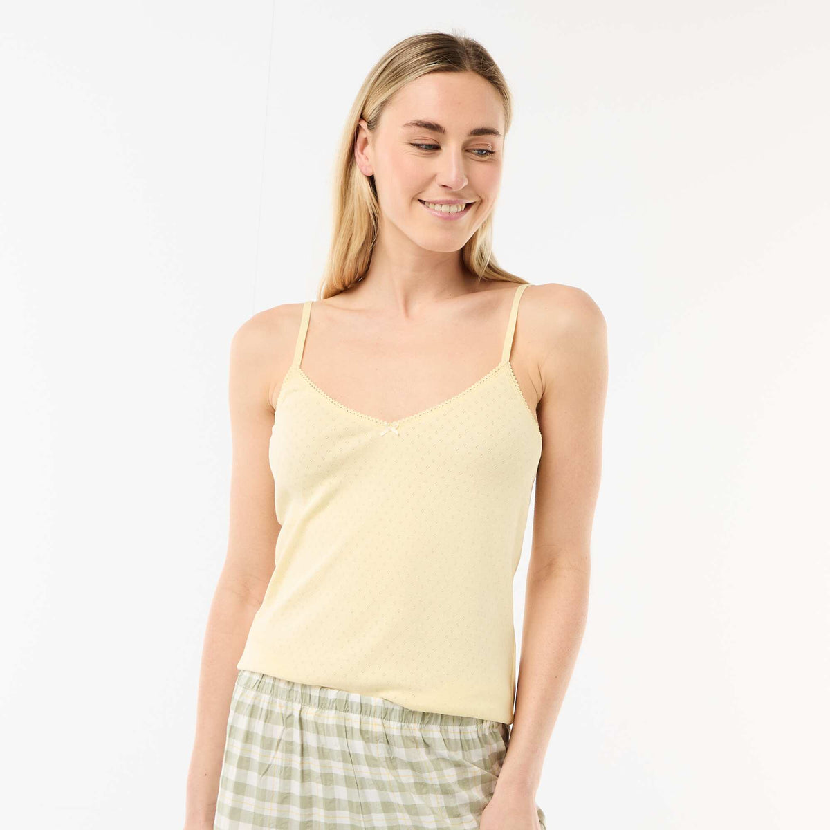 Camiseta de tirantes finos ajustable en algodón liso AMARILLO