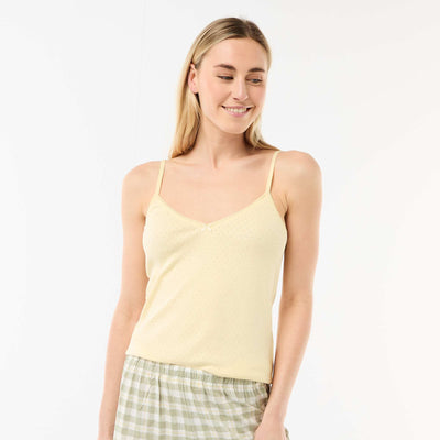Camiseta de tirantes finos ajustable en algodón liso AMARILLO