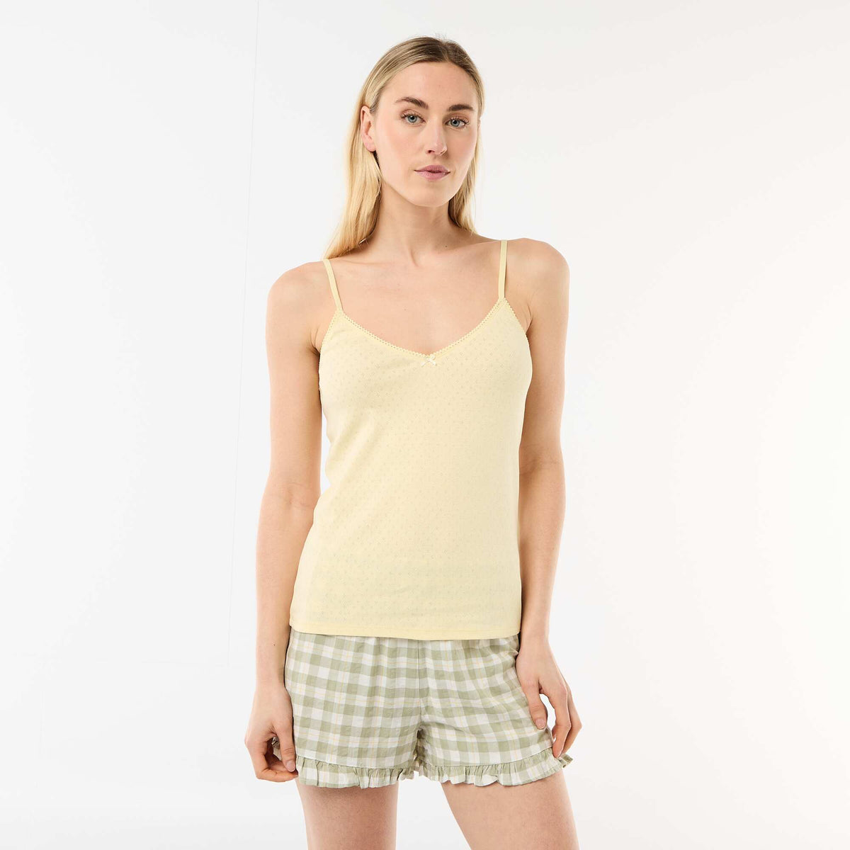 Camiseta de tirantes finos ajustable en algodón liso AMARILLO