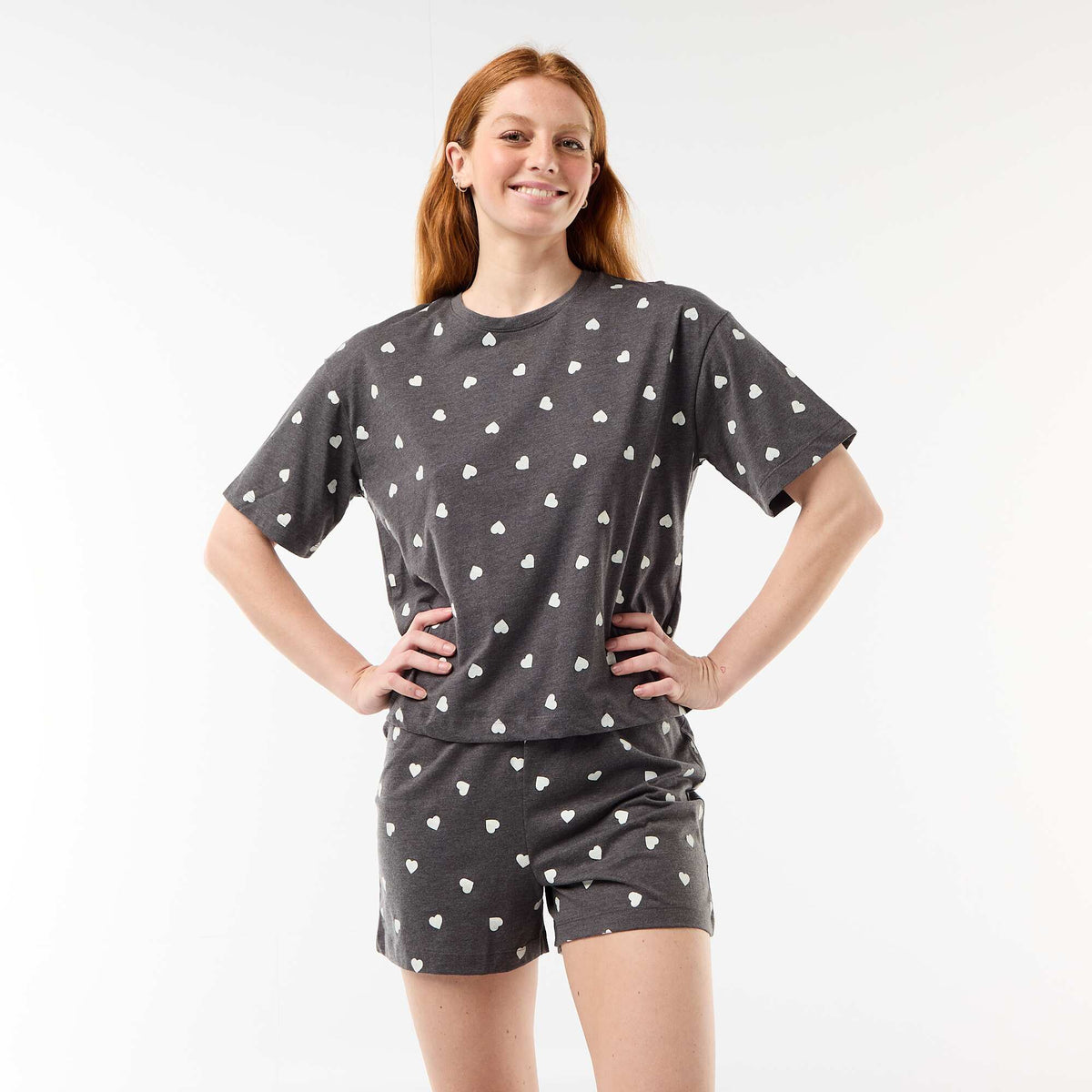 Conjunto de pijama camiseta + pantalón corto en punto de algodón GRIS